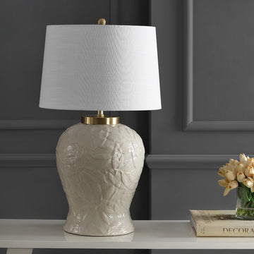 Regency Palm Leaf 31.5" Ceramic/Metal Bohemian Cottage LED Table Lamp - JONATHAN Y